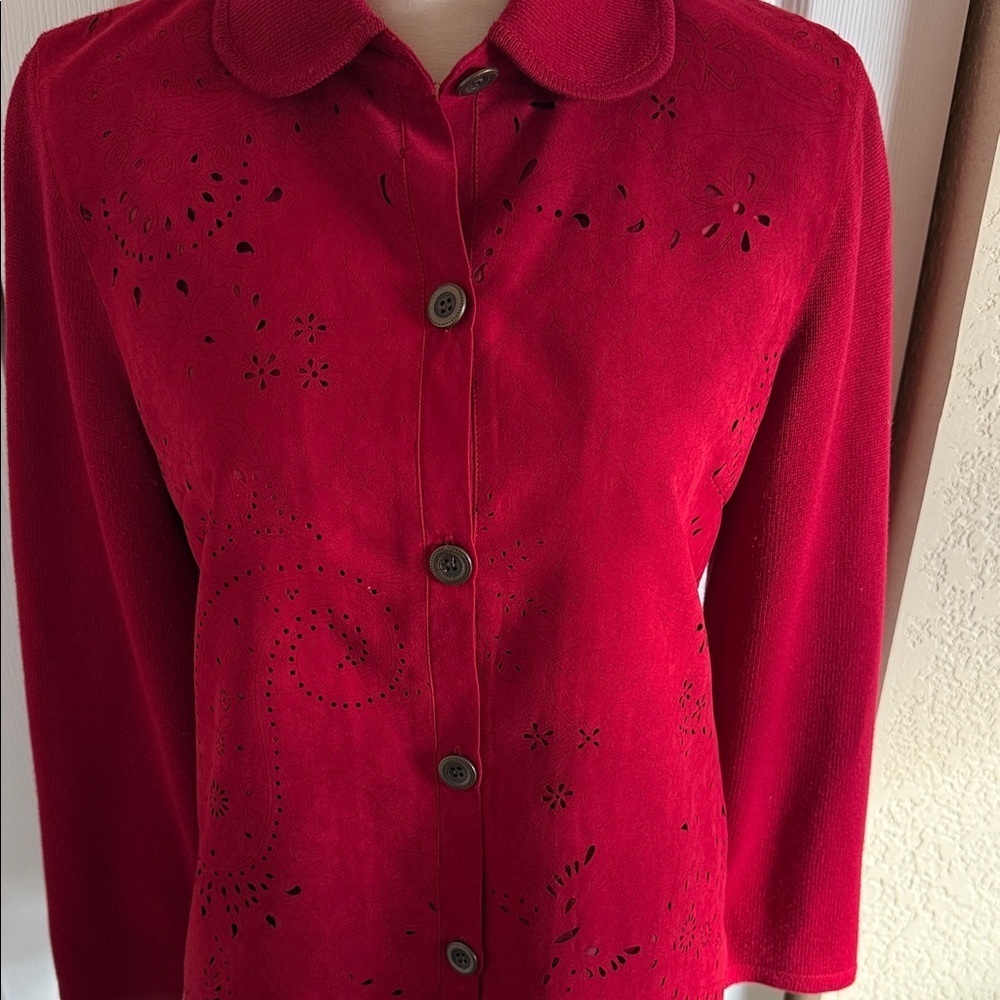 Alfred Dunner Red Button-Up Jacket - Picture 3 of 4